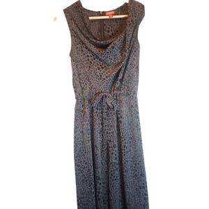 Kirna Zabete Charcoal Black Sleeveless Jumpsuit Cowl Neck Tie Waist Leopard XS